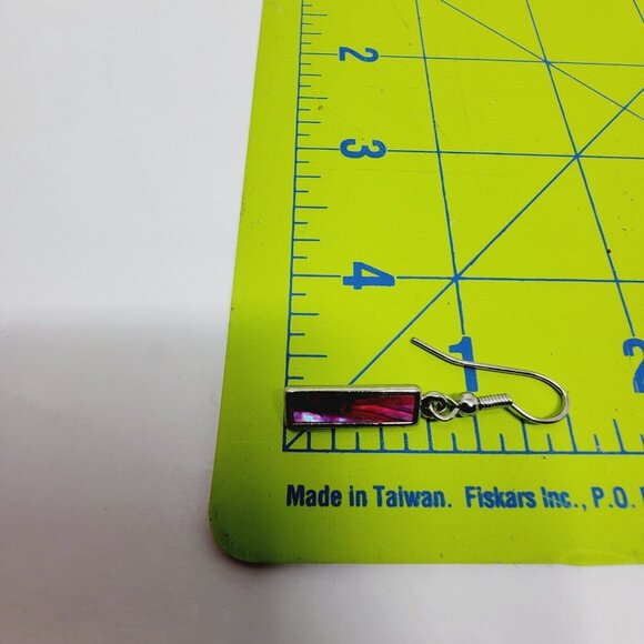 Estate silver tone pink paua shell earrings and necklace set - Picture 3 of 3